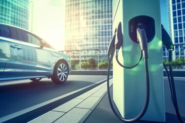 Wall Mural - Electric Car Charging: An Eco-Friendly Transportation Symbol