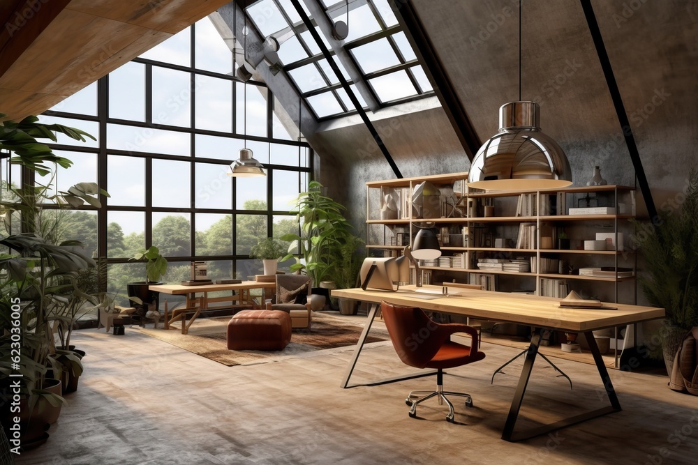 Modern office interior in loft, industrial style Stock Illustration ...