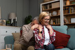 © Srdjan - Senior couple husband and wife man and woman, hugs seriously ill woman for support feels her pain regrets her health problem Supporting and loving the chosen one of his life he suffers from depression