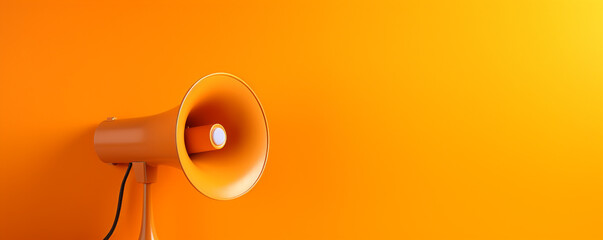 a megaphone on yellow background. copy space. generative ai.