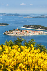 Sticker - Primosten town on a peninsula vacation in the Mediterranean Sea portrait format in Primošten, Croatia