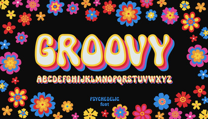 vector groovy psychedelic alphabet. contemporary psychedelia fun hand drawn font. trippy simple naiv