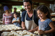 Parents and children exploring a Colombian cheese farm, witnessing the cheese-making process, latam, farm, finca, Colombian, couples, family Generative AI
