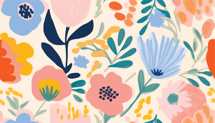 Bright hand drawn simple abstract floral print. Cute collage pattern. Fashionable template for design