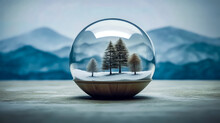 An Ornament Snow Globe With Trees Inside