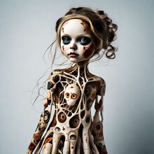 Image Of A Creepy Horror Toy Doll. (AI-generated Fictional Illustration)
