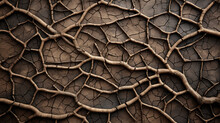 Close-up Of Intricate Tree Bark With Patterns And Texture. Abstract Background Of Cracked Ground With Tree Roots.
