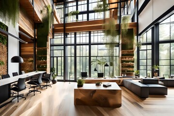 Step into a contemporary loft office bathed in natural light, where sleek lines and minimalist design create a harmonious and inspiring workspace.Ai generated