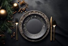 An Empty Dark Slate Dinner Plate Ready For A Christmas Celebration Meal