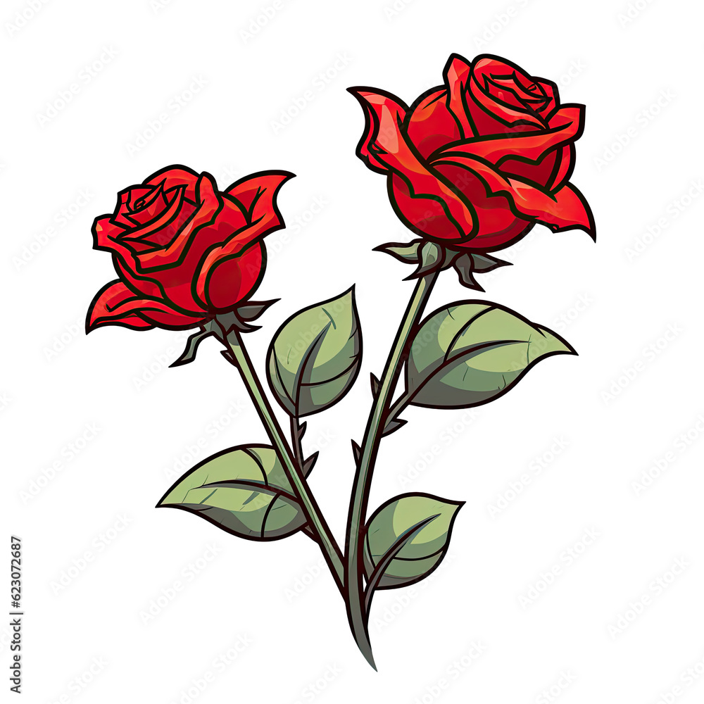  PNG rose in cartoon style, isolated transparent background, generative ai