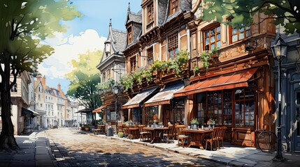 Wall Mural - Old coffeeshop on the cities of London and paris