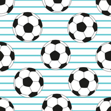 Vector Seamless Pattern With Soccer Balls In Cartoon Style. Football Pattern Design
