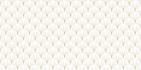 Wall Mural - golden art deco seamless pattern. luxury gold and white vector geometric linear texture with curved 