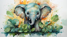 Cute Elephante In Watercolor Style. Isolated Vector Illustration