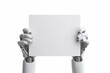 photo of hands of an artificial intelligence ai robot holding a a4 white blank paper isolated on white background png