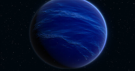 Wall Mural - abstract realistic space spinning planet round sphere with a blue water surface in space against the