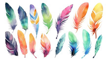 Set Of Bird Feathers On Transparent Background, Ai Generated