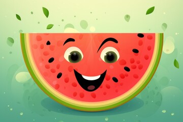 Happy red fresh watermelon with black seeds in, summer healthy food . Generative Ai.