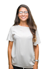 Sticker - Young beautiful arab woman wearing glasses over isolated background with a happy and cool smile on face. Lucky person.