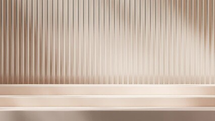 transparent glass wall in rendering 3d footage of empty space beige brightly lit stairs podium looping seamless shadow animation