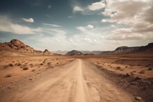Travel On Desert Roads With Picturesque Scenery.