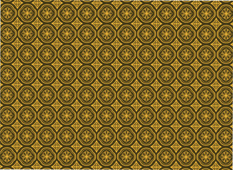 Thai pattern golden floral on brown background pattern abstract tribal geometric shapes symmetry classic style retro vintage background wallpaper print clothing illustration vector rug tile.