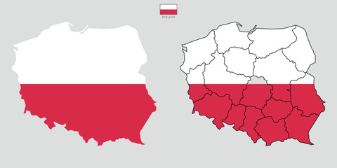 Two Poland map background with states. Poland map isolated on white background with flag. Vector illustration map europe