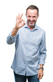 Fototapeta Natura - Middle age hoary senior business man over isolated background smiling positive doing ok sign with hand and fingers. Successful expression.