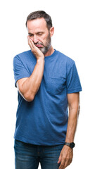 Sticker - Middle age hoary senior man over isolated background thinking looking tired and bored with depression problems with crossed arms.