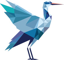 Low Poly Blue Bird Origami. Vector Illustration Of A Polygonal Flamingo Logo
