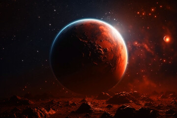 Wall Mural - moon, space or planets with surface landscape in night universe, galaxy or solar system in armageddo