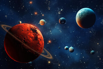 Wall Mural - space, planets and armageddon in solar system, galaxy and universe with jupiter, mars and pluto. ai 
