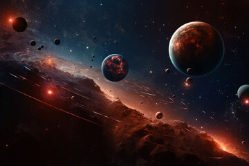 Wall Mural - space, planets and armageddon in solar system, universe and galaxy with neptune, mars and pluto. ai 