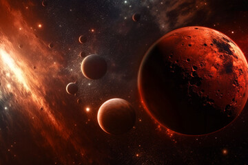 Wall Mural - space, planets and armageddon in night universe, galaxy and solar system with earth, mars and pluto.