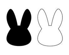 Bunny Cookie Shape. Vector Cookie Cutter Design. Easter Bunny Rabbit Face, Head Black Illustration. Shape For Cutting.