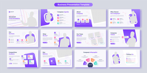 Wall Mural - Creative business PowerPoint presentation slides template design. Use for modern keynote presentation background, brochure design, website slider, landing page, annual report, company profile