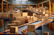 huge warehouse with parcels in cardboard boxes. Generative AI