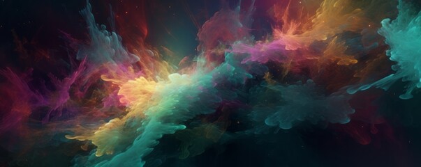 Wall Mural - background with space, Colorful Nebula with Light Particles, Soft Edges, and Atmospheric Effects, Infused with Stimwave and Celestialpunk Vibes