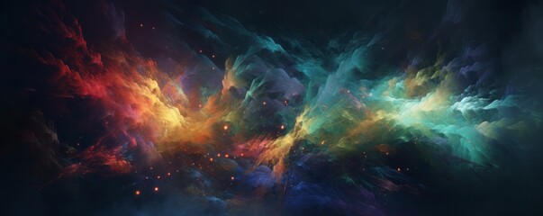 Wall Mural - background with space, Colorful Nebula with Light Particles, Soft Edges, and Atmospheric Effects, Infused with Stimwave and Celestialpunk Vibes