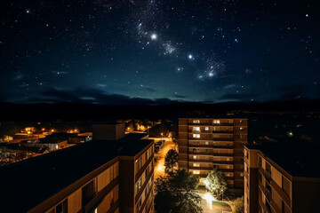 Wall Mural - evening, milky way and stars in dark sky in city for stargazing, astrophotography and starlight view