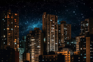 Wall Mural - night, milky way and stars in dark sky in city for stargazing, astrophotography and starlight view. 