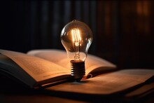 A Book With A Light Bulb As Inspiration Or An Idea.