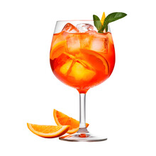 Alcoholic Aperol Spritz Cocktail in glass with orange slices, Isolated on transparent background