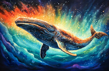 Dreamy Illustration Art Of Whale In Colorful Painting.decoration Background.digital Paint Style.generative Ai Images