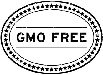 Grunge black GMO (abbreviation of Genetically Modified Organisms) free word oval rubber seal stamp on white background