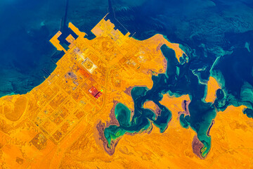 Abu Dhabi city from space. Digital Enhancement. Elements by NASA