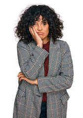 Poster - Young hispanic woman wearing business clothes thinking looking tired and bored with depression problems with crossed arms.