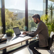 © Dave - Smart Man Remote-Working in Home Office with Beautiful View, Ultra-High Resolution
