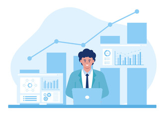 Growth data set icon concept flat illustration