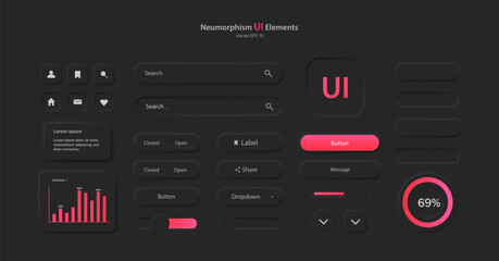 Wall Mural - a set of user interface elements for a mobile application in black and pink. buttons for mobile devi